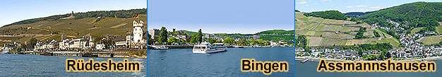 Rheinschifffahrt Rüdesheim, Bingen, Burgenrundfahrt, Assmannshausen, Trechtingshausen, Burg Rheinstein, Loreleyfahrt, Niederheimbach, Lorch, Bacharach, Kaub, Oberwesel, Loreley, Rheingau